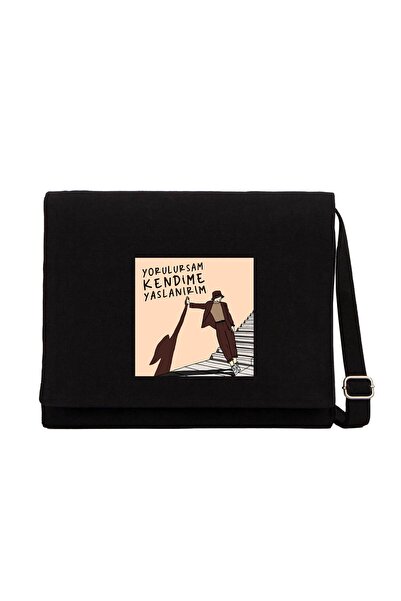 CrowsGate Kendine Yaslan Women's Black Canvas Messenger Bag