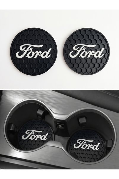 Ford Uyumlu Araba Bardaklık Altlığı 2'li Takım - Focus Fiesta Kuga Courier Uyumlu Bal Peteği Desenli Bardak Tutucu Mat Sert Plastik Model