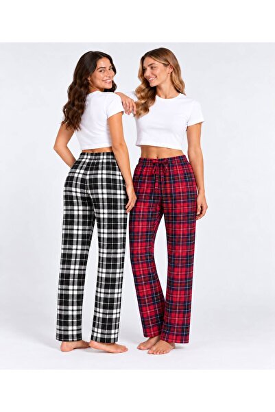 Arvin Pijama Kadın 2'li Paket Baskılı Yumuşak Dokulu Rahat Kalıp Pijama Altı