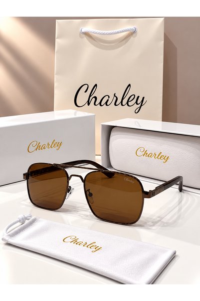 Generic Brand نظارة شمسية Charley رجالية بعدسات بنية وإطار معدني بني داكن مع ...