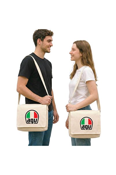 CrowsGate AGV Logo Muška Torba za Par Ljubavnika Platnena Krem Platnena Torba