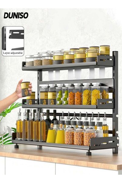 Generic Brand DUNISO 3-Tier Stainless Steel Spice Shelf, Height-Adjustable Ki...