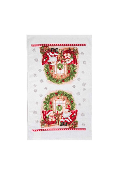 OEM Prosop de Bucătărie din Bumbac 60x35 cm, Alb cu Moș Crăciun și Urs – Deco...
