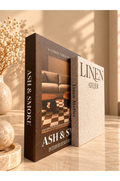 EMELİA HOME ASH SMOKE & LINEN ATELIER 2 “Lİ DEKORATİF KİTAP KUTU SETİ KETEN G...