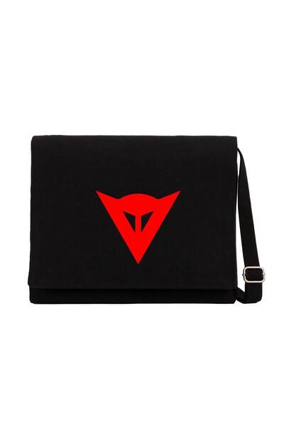 CrowsGate Geantă Messenger Dainese cu logo roșu, neagră, din pânză neagră
