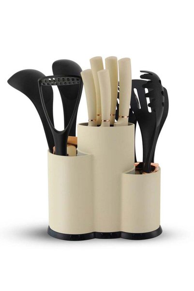 Generic Brand Beram 12-Piece Kitchen Beige Knife & Utensil Set, Stainless Ste...
