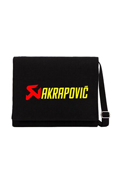 CrowsGate Текст с лого на Akrapovic Черна чанта тип месинджър Черна платнена ...