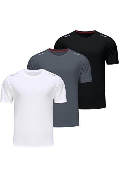 GENERAL 3 Pack Mens Running T-shirts Quick Dry Short Sleeve Crew Neck Sports ...