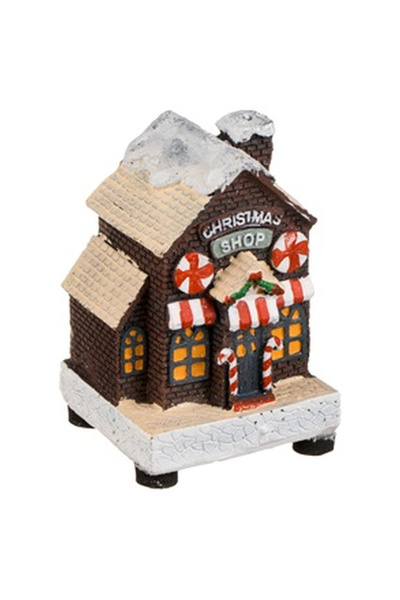 OEM Christmas Scene Snowy Houses with LED Light 5x5x8cm