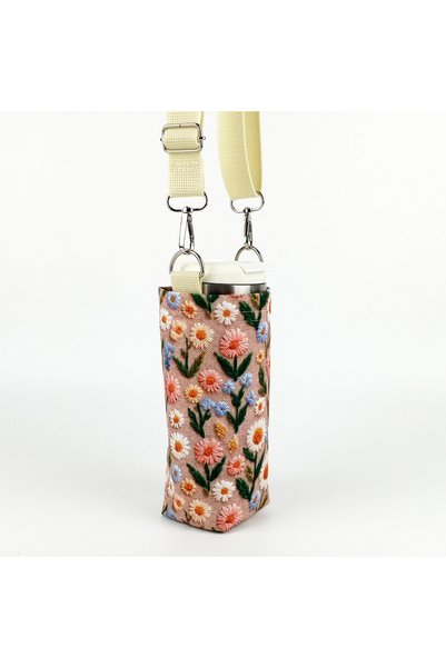 woodycord Handmade 0.5 Liter Linen Mink Daisy Patterned Thermos and Flask Cover