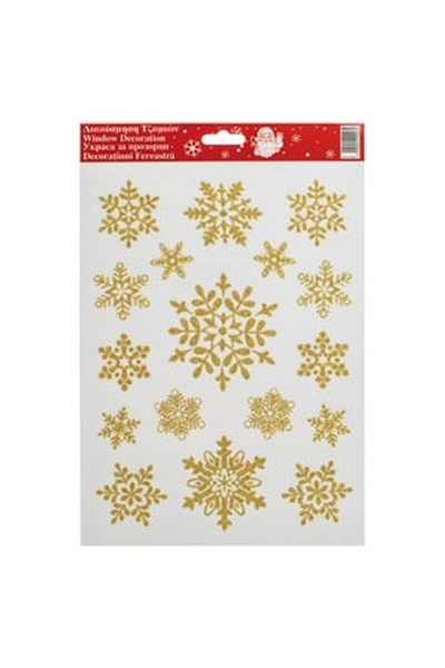 OEM Christmas Decorative Stickers Gold Glitter Snowflakes 20x30cm
