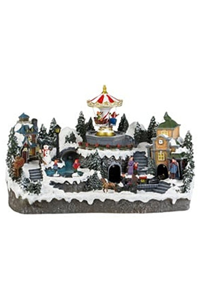 OEM Christmas Scene Shops with Children Ice Rink Carousel Light & Movement 46...