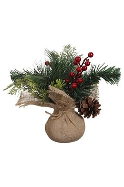 OEM Christmas Decoration with Branches, Cones, Berries on Linen Base Ø10x25cm
