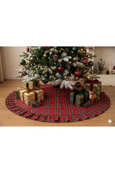 Angels' Collection Christmas Pine Tree Cover with Plaid Ruffles