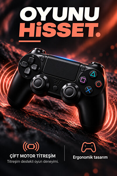 ABRAXTECH Kablosuz Oyun Kolu Çift Motor Titreşimli USB Şarjlı LED Göstergeli Gamepad