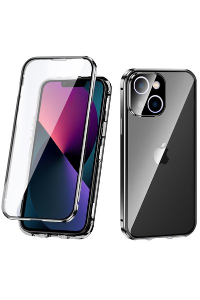 ERBORD Husă iPhone 13, Magnetică, cu sticlă dublă, Neagră