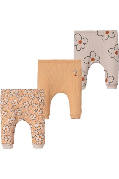GENERAL Baby Girls' Pants, 3-Pack, Cotton Blend, Ribbed Floral Print, Beige a...