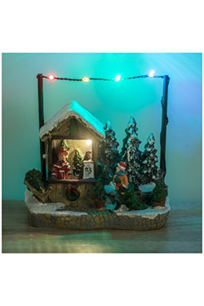 OEM Christmas Scene Shop with Tree Figurines & LED Light 14x8x13cm