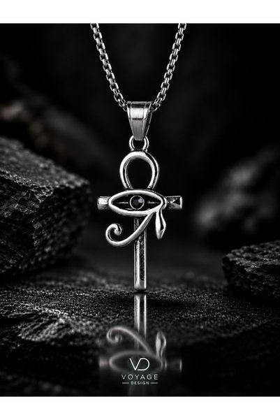 voyageaccessory Paslanmaz Çelik Mısır Sembolü Horus'un Gözü Yaşam Anahtarı Ankh Kolye