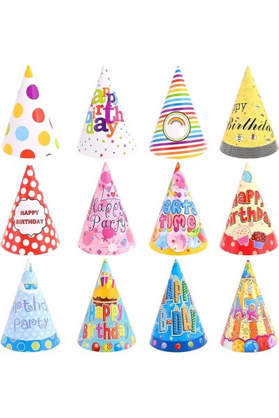KASTWAVE 12 PCS Party Hats for Kids and Adults, Party Headwear, Happy Birthda...
