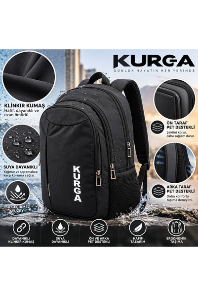 kurga Klinkır kumaş Escape 15.6” SırtÇantası – Suya Dayanıklı, Çok Bölmeli, G...