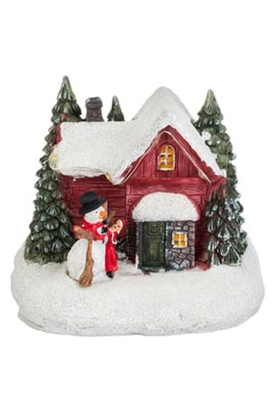OEM Christmas Scene Snowman House with LED Light 11x9x10cm
