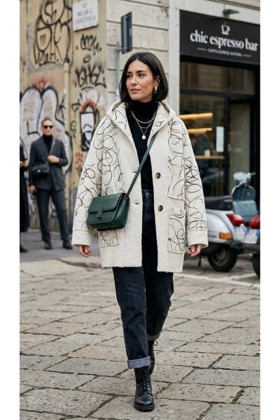 Fibula Otantik Oversize Pamuk Keçe İthal Kapüşonlu Soft Kaban 36-38-40-42-44-...