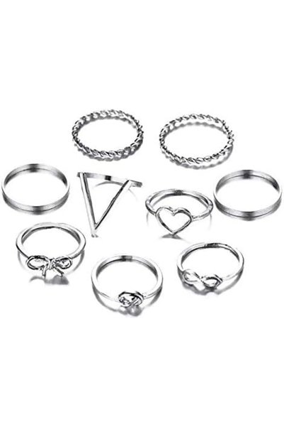 Shining Diva Fashion مجموعة من 9-8 خواتم كريستال بوهو ميدي للبنات والنساء