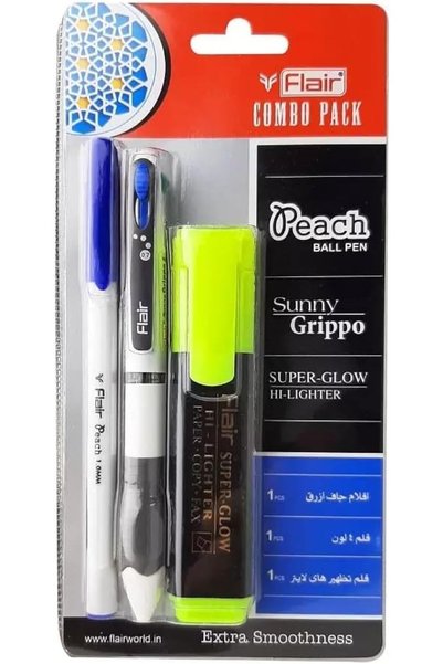 Flair Combo Pack of Peach Ball Pen/Sunny Grippo 4-in-1 Color Pen and Super Gl...