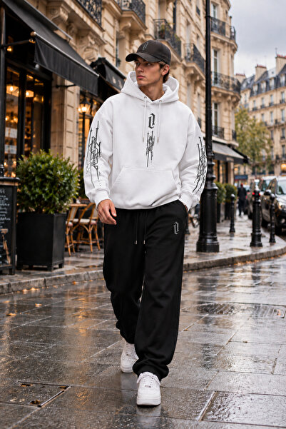 JAWÜ FASHION Vertical Design Hooded Sweatshirt and Sweatpants Set