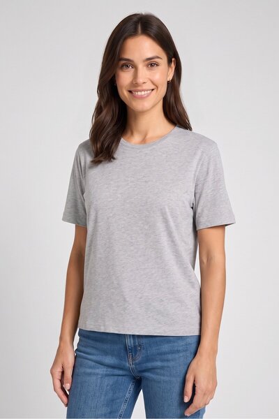 CAMAİEU Women Crew Neck Short Sleeve Heather Pattern T-Shirt, Grey