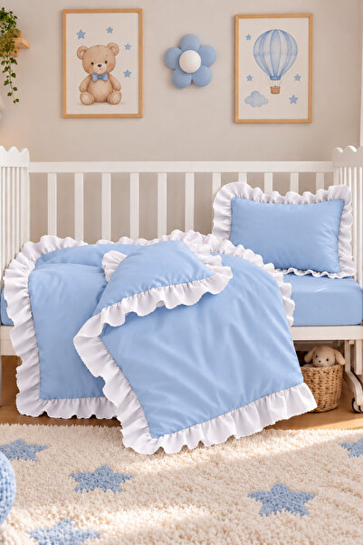 Loyal Home 100% Cotton Ruffled Baby Duvet Cover Set Blue