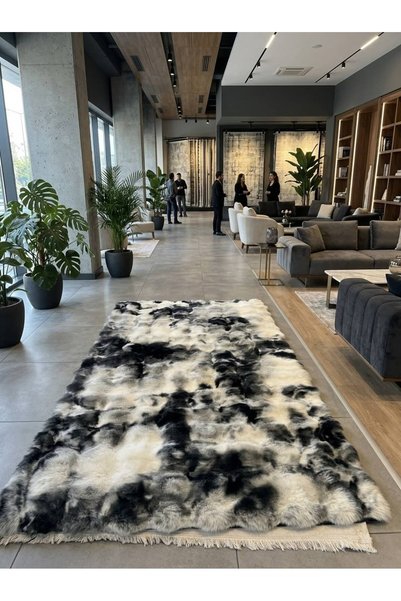 DMR Yumuşak Bubble Antrasit Gri Tavşan Tüyü Kaymaz Özel Taban Peluş Halı Yolluk