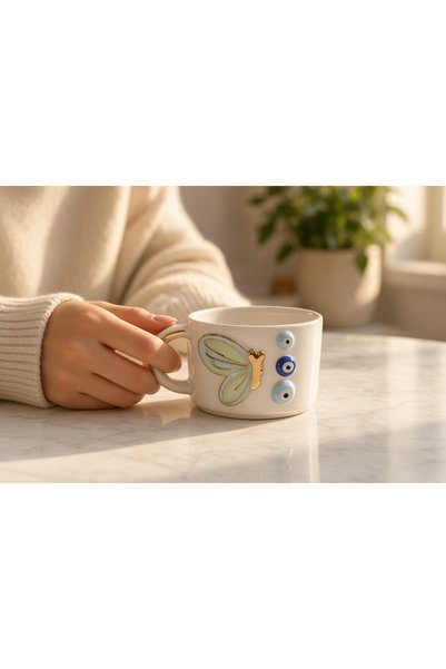 Deniz Kızı Seramik KELEBEK NAZAR SERAMİK MUG/ EL YAPIMI MUG