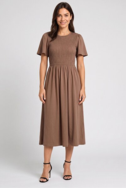 Threadbare Women Textured Maxi Dress, Brown