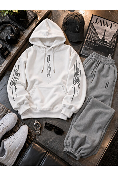 JAWÜ FASHION Vertical Design Hooded Sweatshirt and Sweatpants Set
