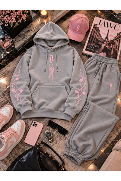 JAWÜ FASHION Vertical Design Hooded Sweatshirt and Sweatpants Set