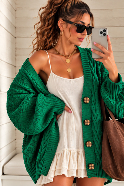 Cherry Butik Loose Hair Knit Detailed Buttoned Low Sleeve Women's Cardigan