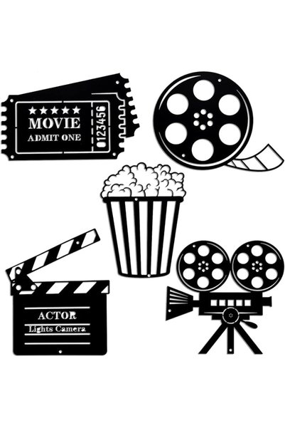 Yelajoy 5-Piece Metal Movie Theater Decor Set, Vintage Cinema Wall Art with P...