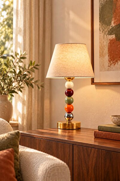 Colourful Gold Detaylı Dekoratif Metal 40 cm Abajur