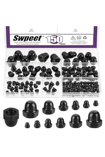Swpeet 150 قطعة من صواميل الأكرون الفضية بـ 6 أحجام M3 M4 M5 M6 M8 M10، مجموع...