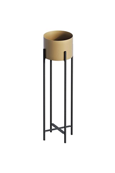 Aberto Design Μαύρη και χρυσή μεταλλική γλάστρα, 23 x 23 x 78 εκ.