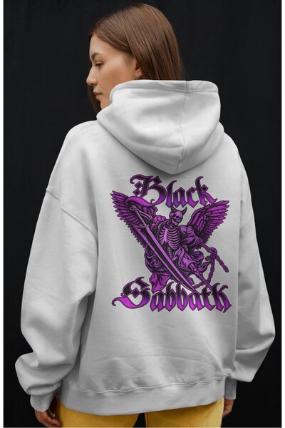 SEVBANO Hanorac premium oversize unisex cu imprimeu frontal Black Sabbath Roc...