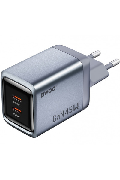 Bwoo Incarcator Retea BO-CDA239, 45W, 3A, 2 x USB-C, Gri