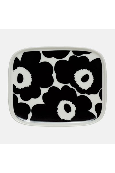 Marimekko Oiva Unikko Ορθογώνια Πιατέλα Γλυκού, 15 x 12 εκ., Λευκό/Μαύρο