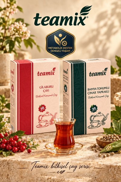 teamix 30'lu Süzen Gilaburu Çayı + 30'lu Süzen Bamya Tohumlu Bitkisel İkili Seti