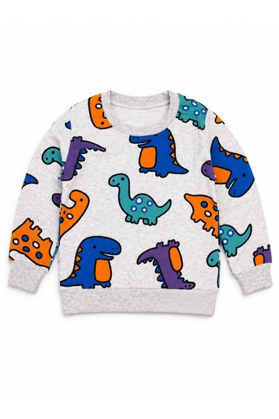 Mirket Çocuk Boys' Cotton Fabric Gray Color Dinosaurs Patterned Long Sleeve Seasonal Pajama Set