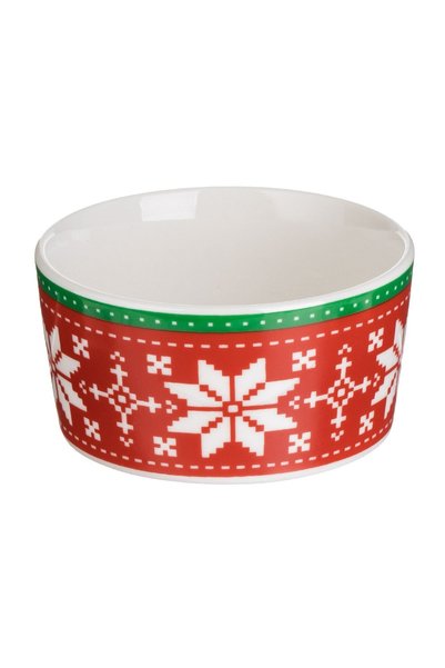 OEM Bol din Porțelan Alb 150 ml, Model Jacquard Roșu de Crăciun, pentru Masa ...