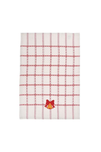 OEM Prosop de Bucătărie Alb-Roșu cu Carouri Clopot Brodat de Crăciun 60x40 cm...