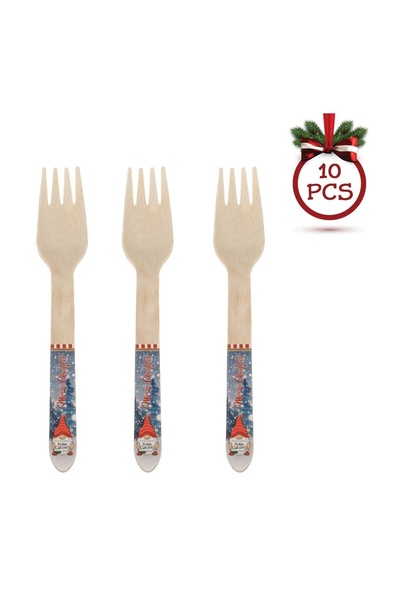 OEM Set 10 Furculițe din Lemn de Crăciun 16 cm, Gnome în Zăpadă, Mesaj Merry ...